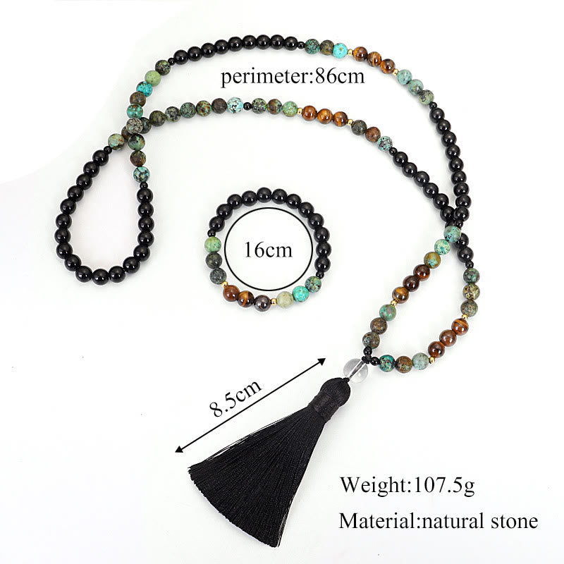 108 Mala Beads Natural Stone Tiger Eye Turquoise Protection Strength Bracelet Necklace