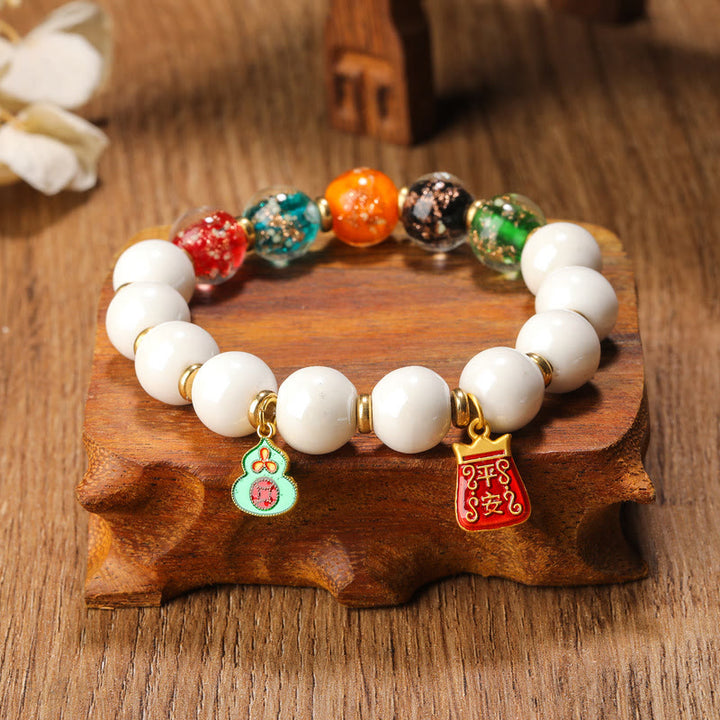 Buddha Stones Tibetan Incense Ash Porcelain Luminous Fluorescent Liuli Glass Bead Gourd Copper Coin Charm Peace Bracelet