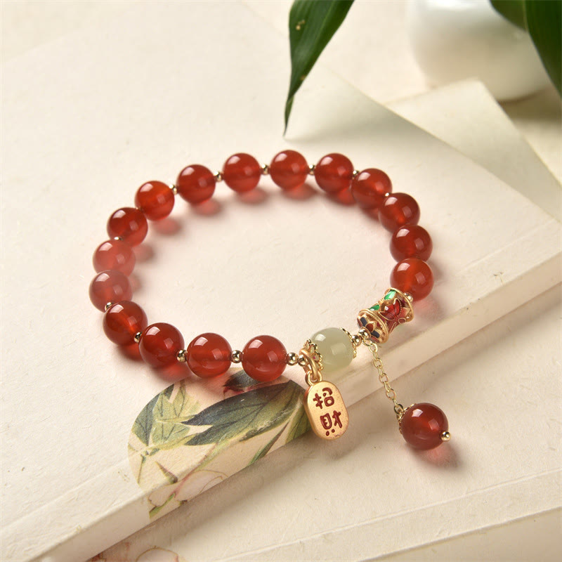 Natural Red Agate Jade Confidence Fortune Blessing Charm Bracelet