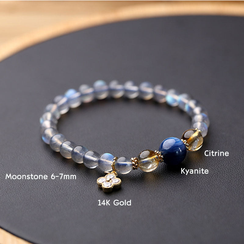 Natural Moonstone Flower Chram Healing Beads Bracelet