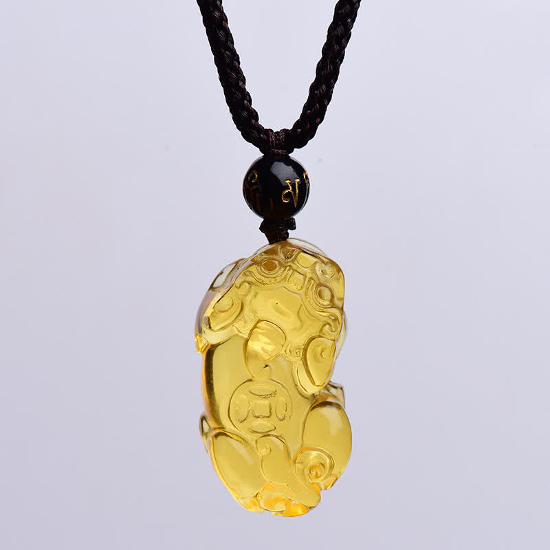 Buddha Stones FengShui Citrine PiXiu Wealth Necklace Pendant