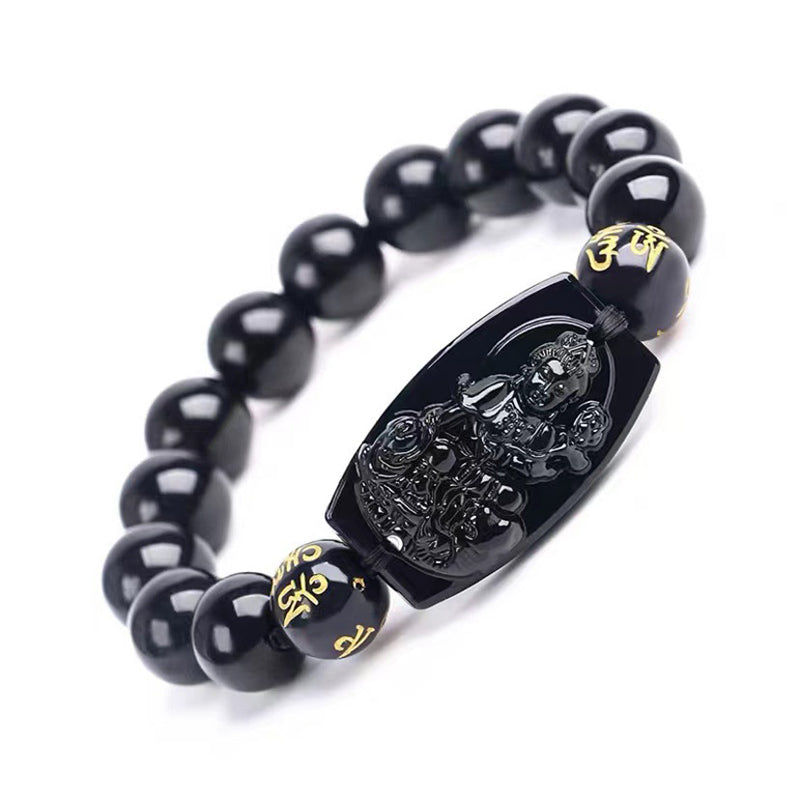 Buddha Stones Chinese Zodiac Obsidian Protection Bracelet