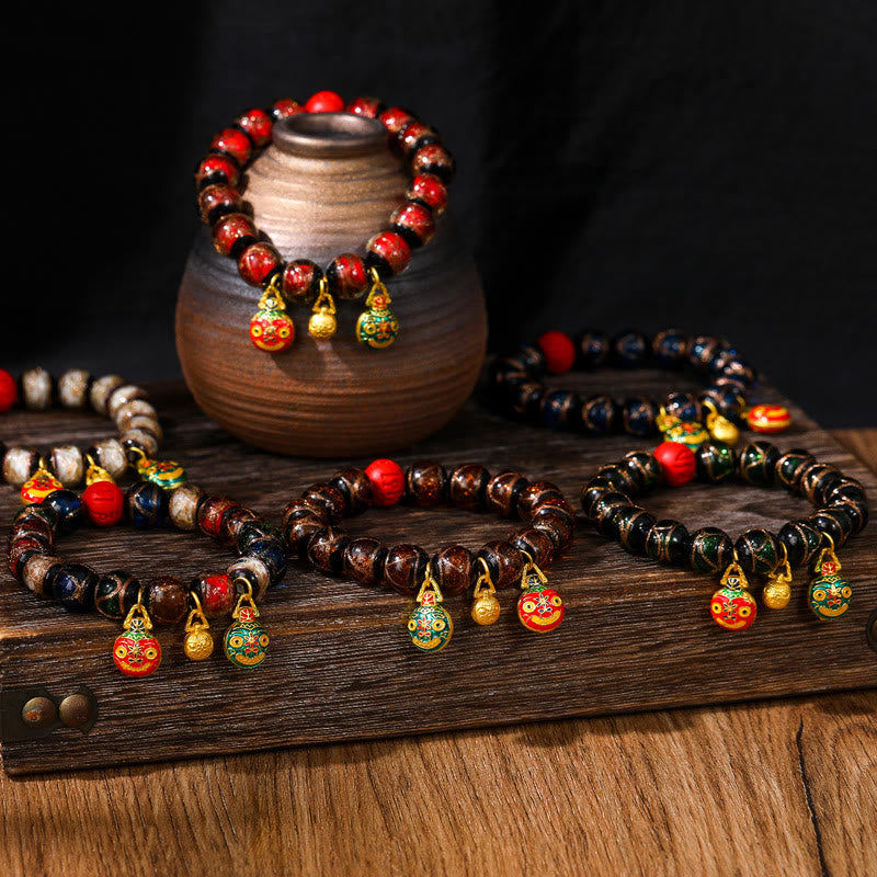 Gold Swallowing Beast Family Colorful Cinnabar Bead Bracelet