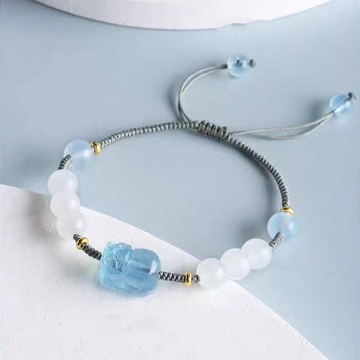 Buddha Stones Natural Aquamarine PiXiu Hetian White Jade Healing Bracelet