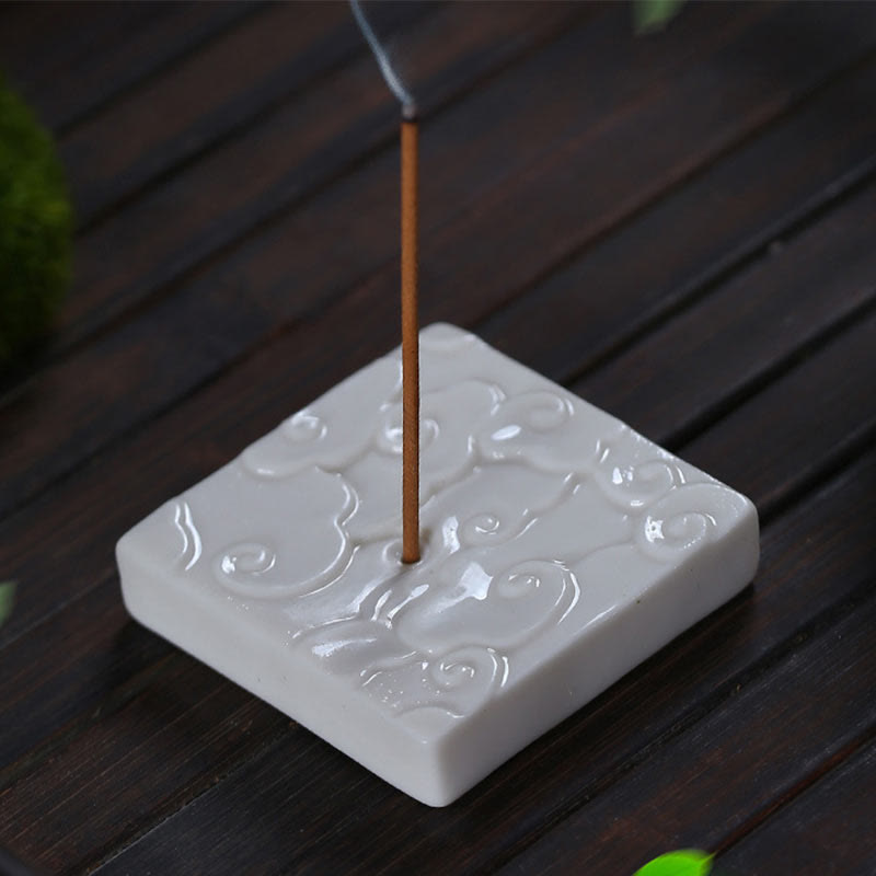 Buddha Stones Mini Auspicious Clouds Design Healing Stick Ceramic Small Incense Burner Decoration