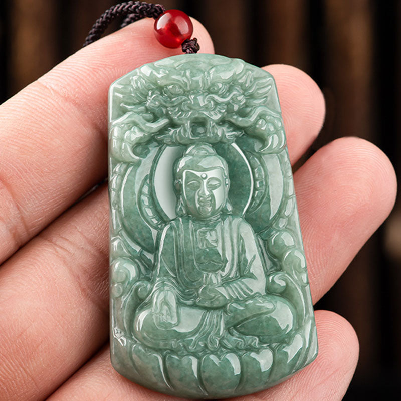 Buddha Stones Tathagata Buddha Dragon Jade Amulet Serenity String Necklace