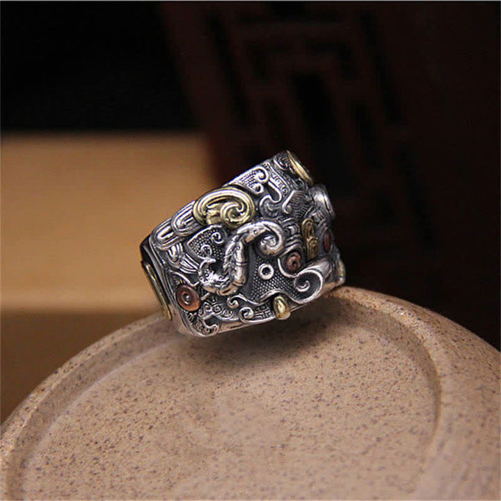 925 Sterling Silver Fengshui Kui Cattle Protection Adjustable Ring