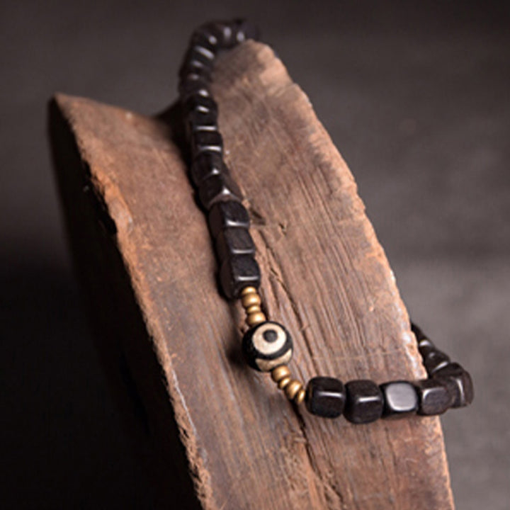 Ebony Wood Dzi Bead Copper Peace Couple Bracelet