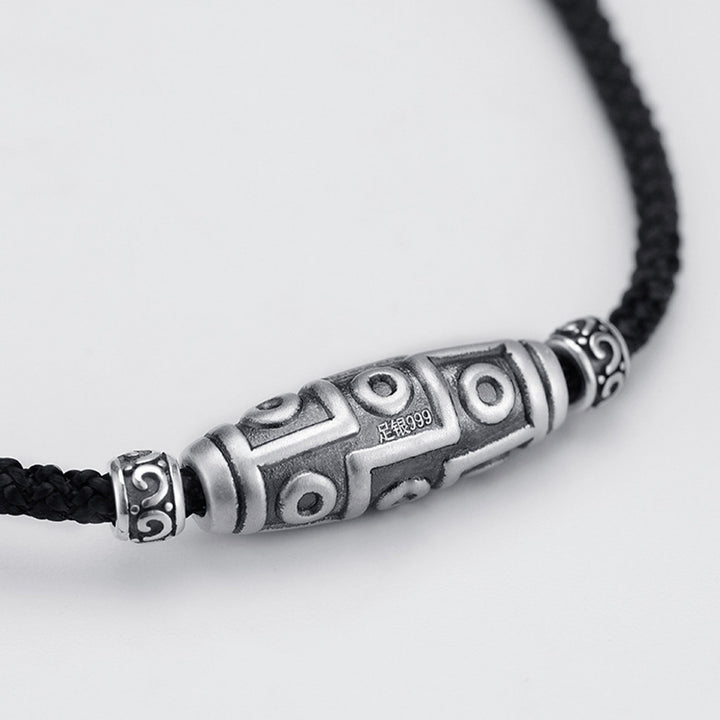 Buddha Stones 999 Sterling Silver Nine-Eye Dzi Bead Pattern Protection Rope Necklace Pendant