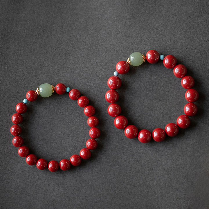 Buddha Stones Cinnabar Green Aventurine Fortune Luck Bracelet