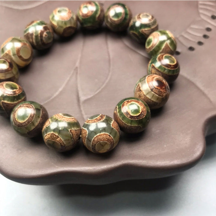 Buddha Stones Three-eyed Dzi Bead Sardonyx Luck Bracelet