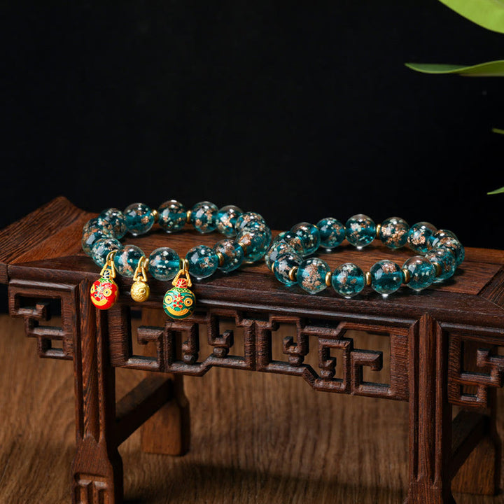 Buddha Stones Gold Swallowing Beast Family Charm Luminous Fluorescent Liuli Glass Bead Success Bracelet