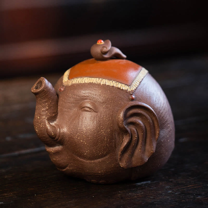 Buddha Stones Cute Elephant Auspicious Clouds Purple Clay Ceramic Teapot