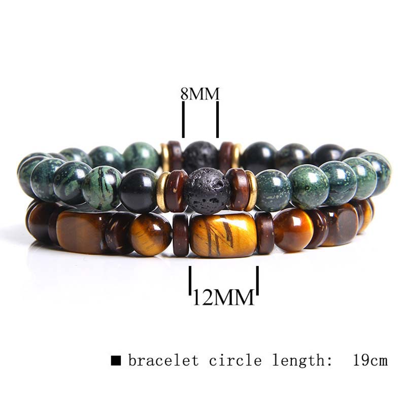 Buddha Stones 2PCS Healing Crystal Emperor Stone Tiger Eye Bead Bracelet