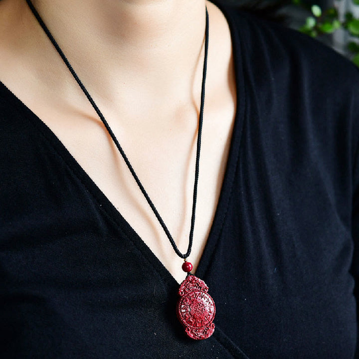 Buddha Stones Laughing Buddha Yin Yang Chinese Zodiac Gourd Natural Cinnabar Blessing Necklace Pendant