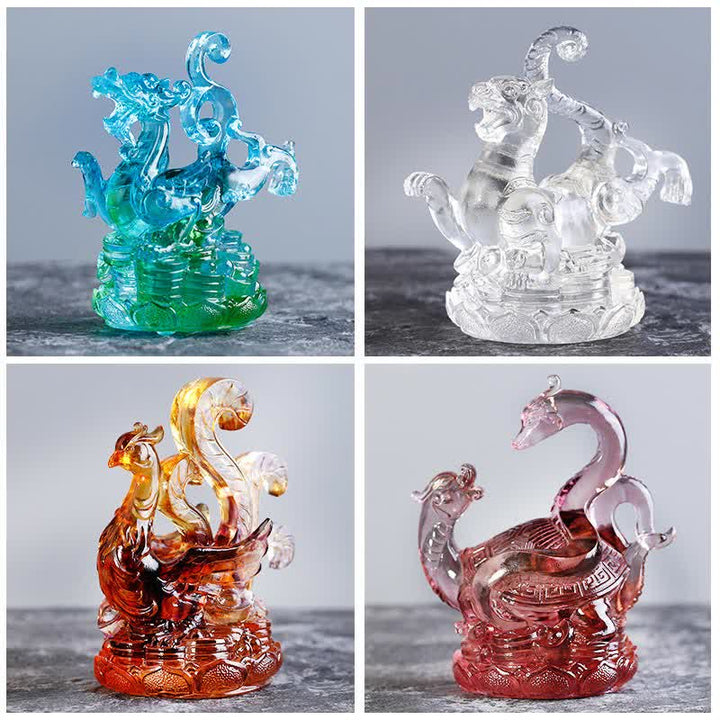 Buddha Stones Feng Shui Four Symbols Azure Dragon Handmade Liuli Crystal Art Piece Home Office Decoration