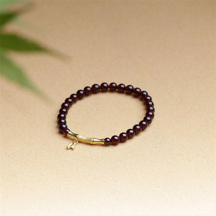 Buddha Stones 14K Copper Plated Gold 925 Sterling Silver Plated Gold Natural Garnet Bamboo Protection Bracelet