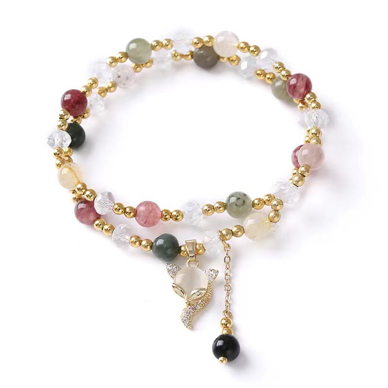 Buddha Stones Multicolored Rutilated Quartz Fox Protection Double Wrap Bracelet