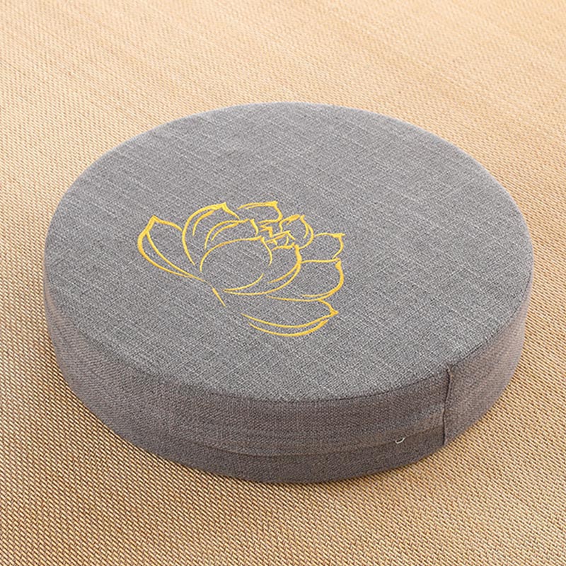 Buddha Stones Lotus Embroidery Cotton Linen Meditation Seat Cushion