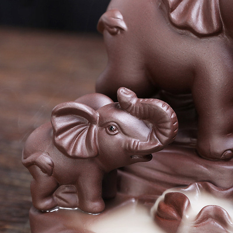 Tibetan Elephant Purple Clay Backflow Smoke Fountain Protection Incense Burner Decoration