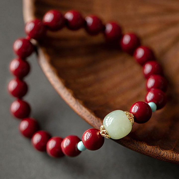 Buddha Stones Cinnabar Green Aventurine Fortune Luck Bracelet