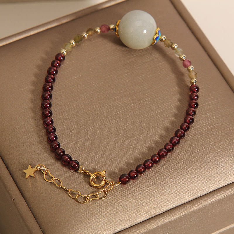 Buddha Stones Garnet Jade Bead Peace Buckle Protection Bracelet