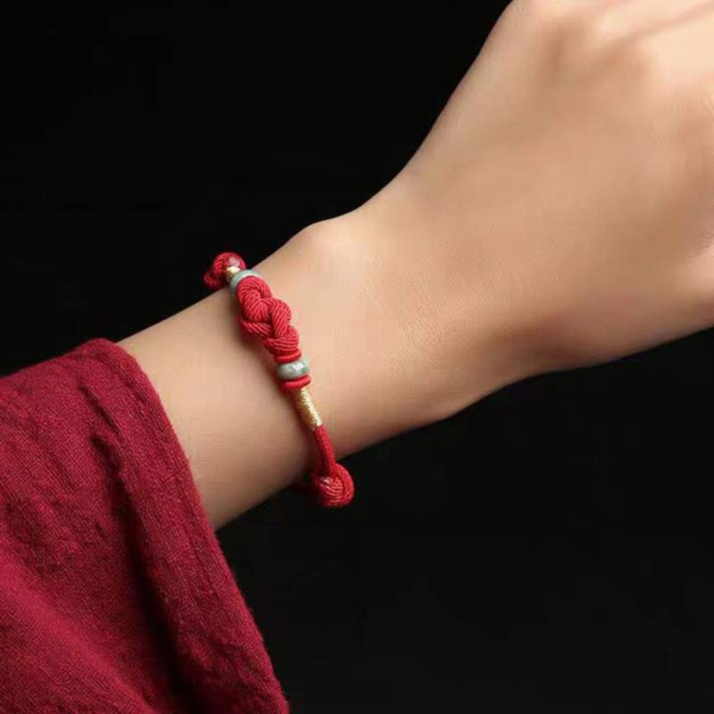 Buddha Stones Red String Jade Luck Fortune Knot Braided String Bracelet