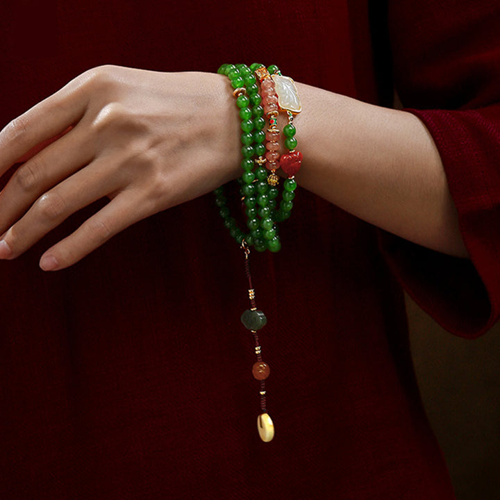 Buddha Stones 108 Mala Beads Cyan Jade Red Agate Laughing Buddha Luck Bracelet