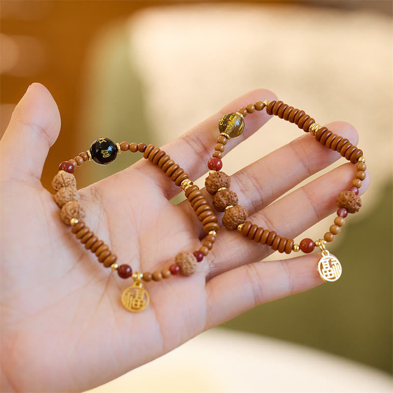 Buddha Stones Tibetan Bodhi Seed Black Onyx Smoky Quartz Om Mani Padme Hum Fu Character Wealth Bracelet