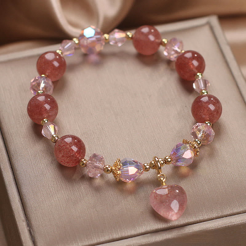 Buddha Stones Natural Strawberry Quartz Crystal Love Heart Healing Positive Bracelet