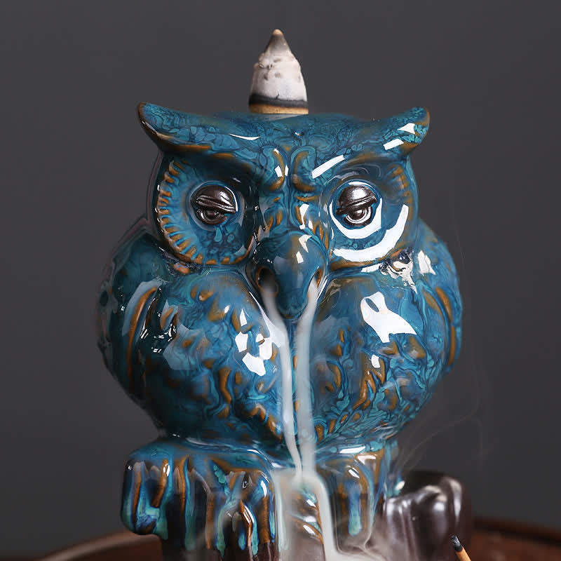 Cute Owl Ceramic Backflow Smoke Fountain Meditation Healing Incense Burner Decoration