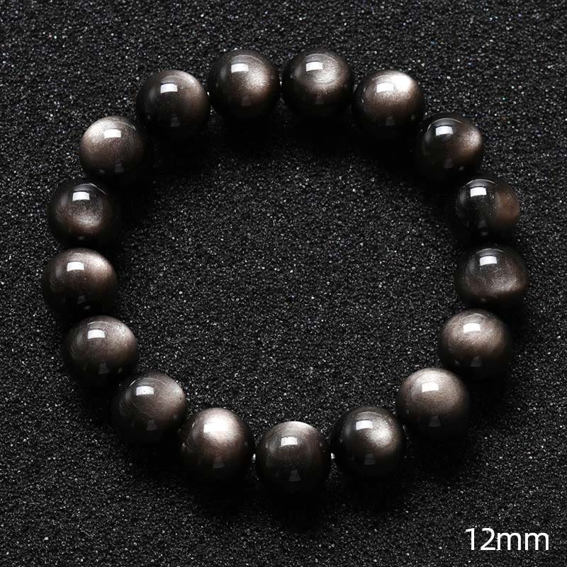 Buddha Stones Natural Silver Sheen Obsidian Soothing Protection Bracelet