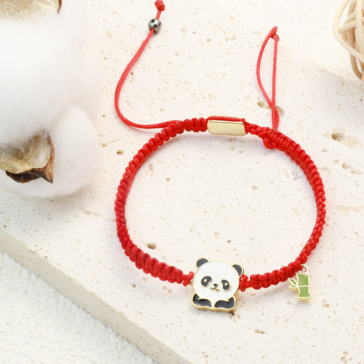 Buddha Stones Tibetan Handmade Panda Bamboo Lucky Red String Bracelet