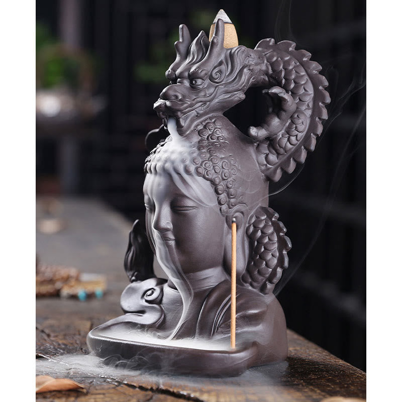 Buddha Stones Dragon Buddha Auspicious Clouds Purple Clay Healing Incense Burner Decoration