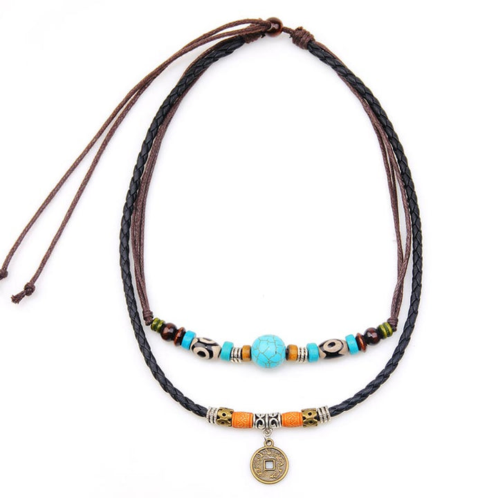 Buddha Stones Turquoise Dzi Bead Protection Necklace