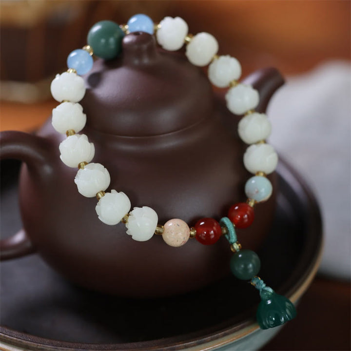 Buddha Stones Bodhi Seed Lotus Bead Carved Peace Harmony Bracelet