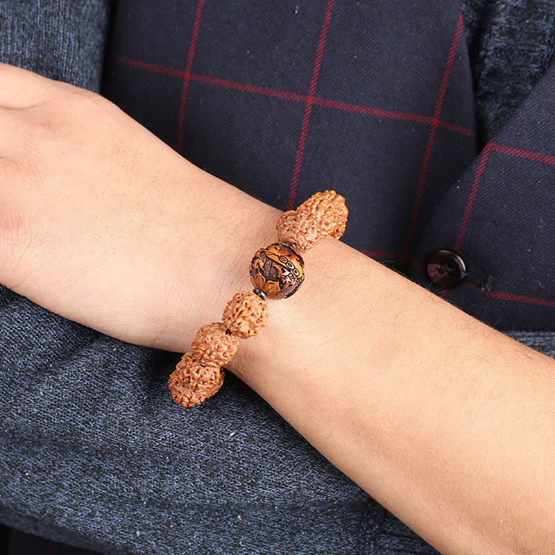 Buddha Stones Tibet Rudraksha Bodhi Seed PiXiu Copper Coin Wealth Luck Bracelet