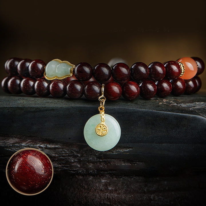 Buddha Stones Chinese Zodiac Natal Buddha Small Leaf Red Sandalwood Jade Red Agate PiXiu Sooth Bracelet