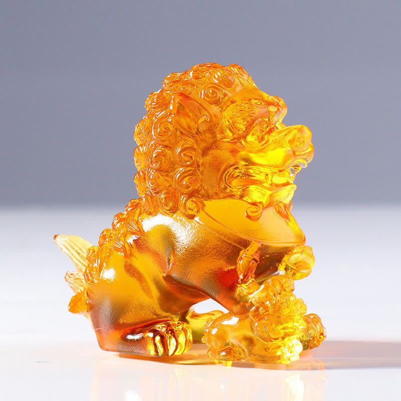 Handmade Liuli Crystal Lion Art Piece Strength Home Office Decoration