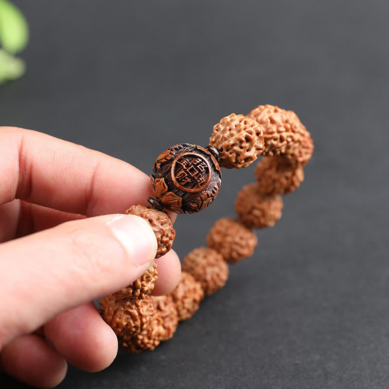 Buddha Stones Tibet Rudraksha Bodhi Seed PiXiu Copper Coin Wealth Luck Bracelet