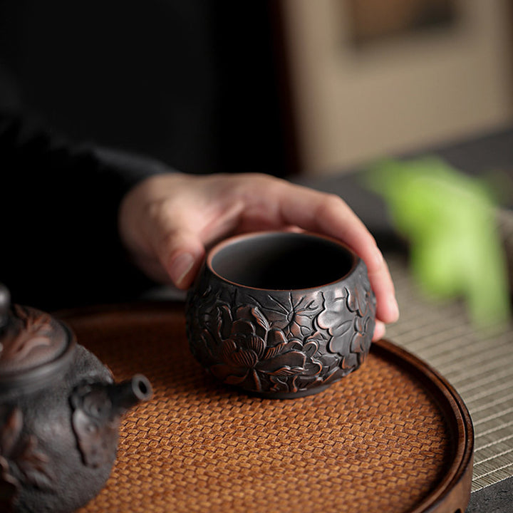 Buddha Stones Lotus Leaf Flower Landscape Dragon Bamboo Ceramic Teacup Kung Fu Tea Cup Bowl