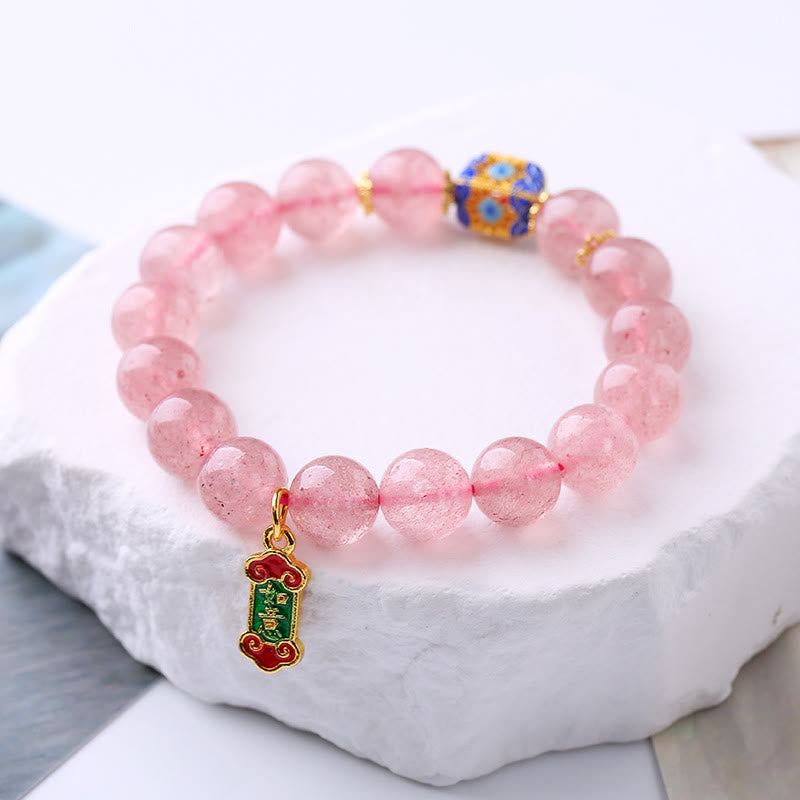 Buddha Stones Strawberry Quartz Positive Ruyi Charm Bracelet