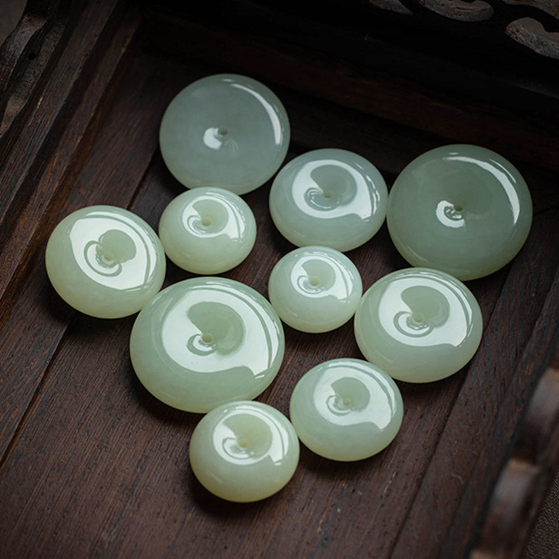 Natural Round Jade Peace Buckle Luck Prosperity Necklace Pendant