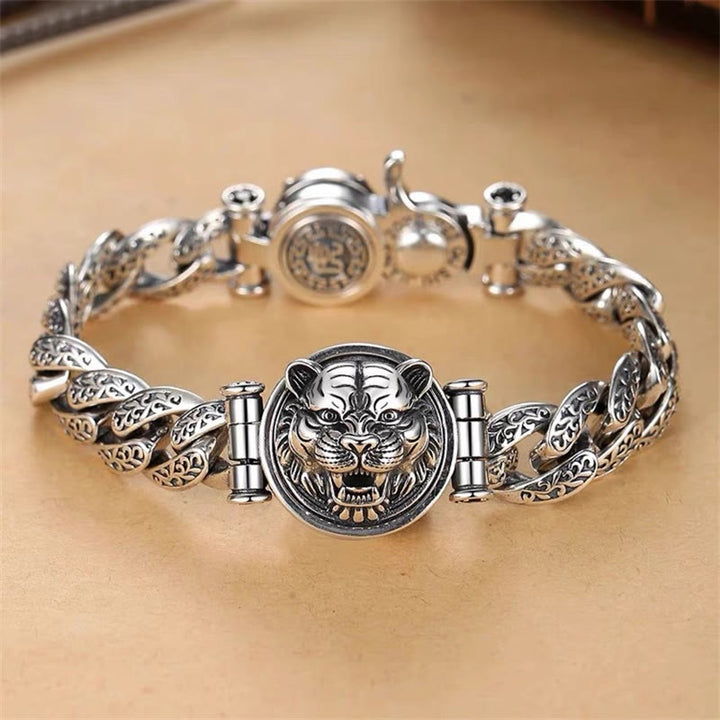 Buddha Stones Tiger Tang Dynasty Flower Design Engraved Luck Energy Bracelet