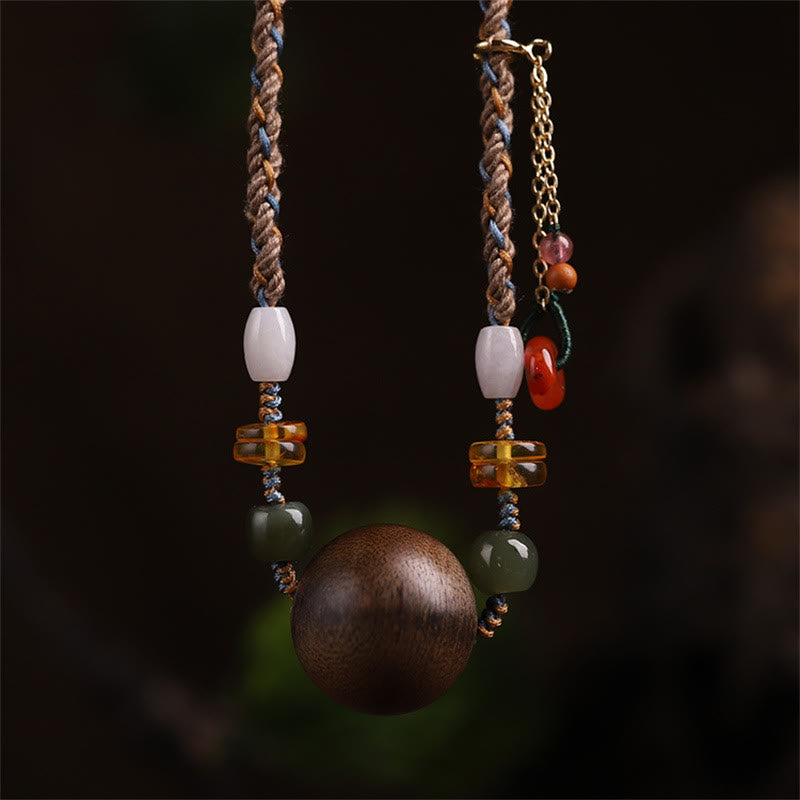 Bai Qinan Agarwood Bead Luck Strength String Necklace Pendant