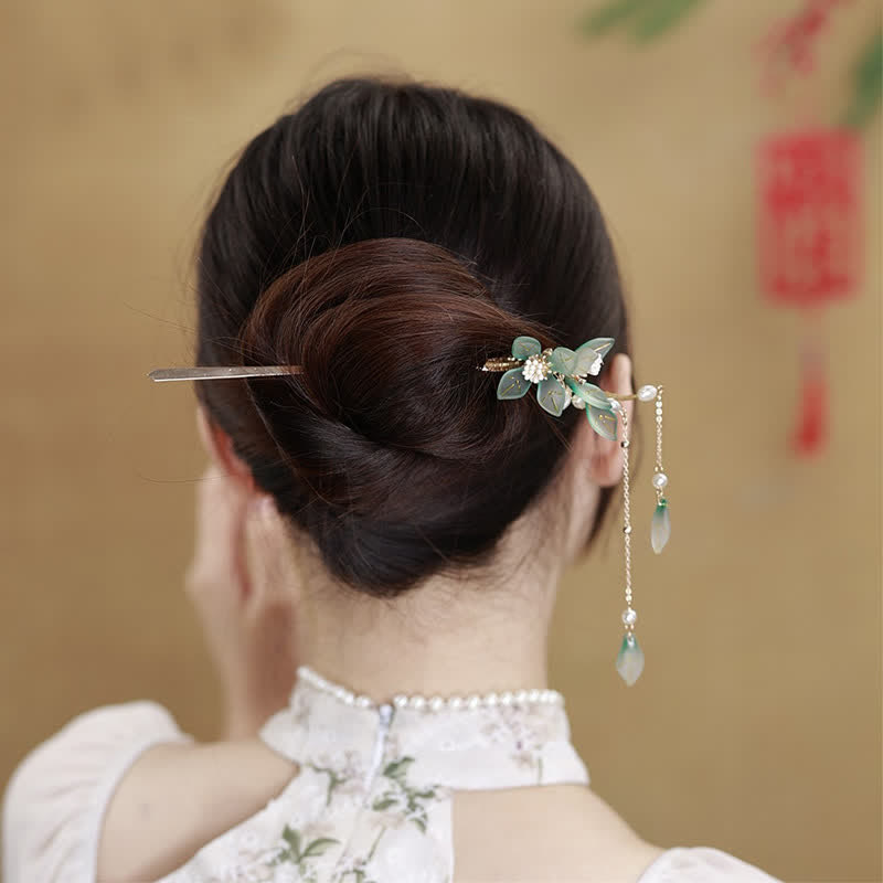 Flower Leaf Pearl Peace Tassel Hairpin