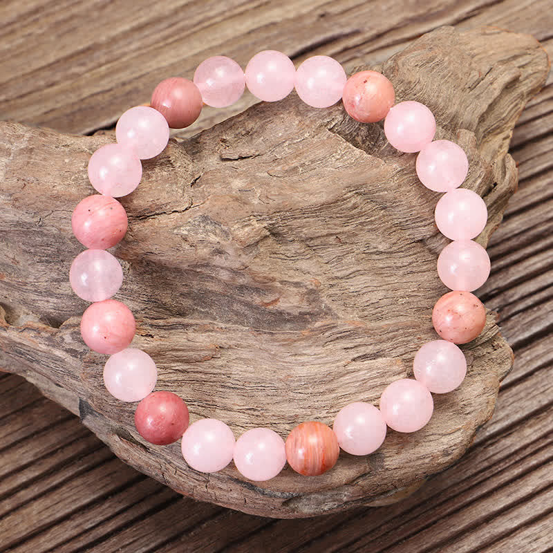 108 Mala Beads Pink Crystal Love Tassel Bracelet