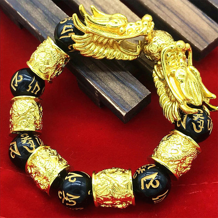 Buddha Stones Double Dragon Wealth Protection Bracelet