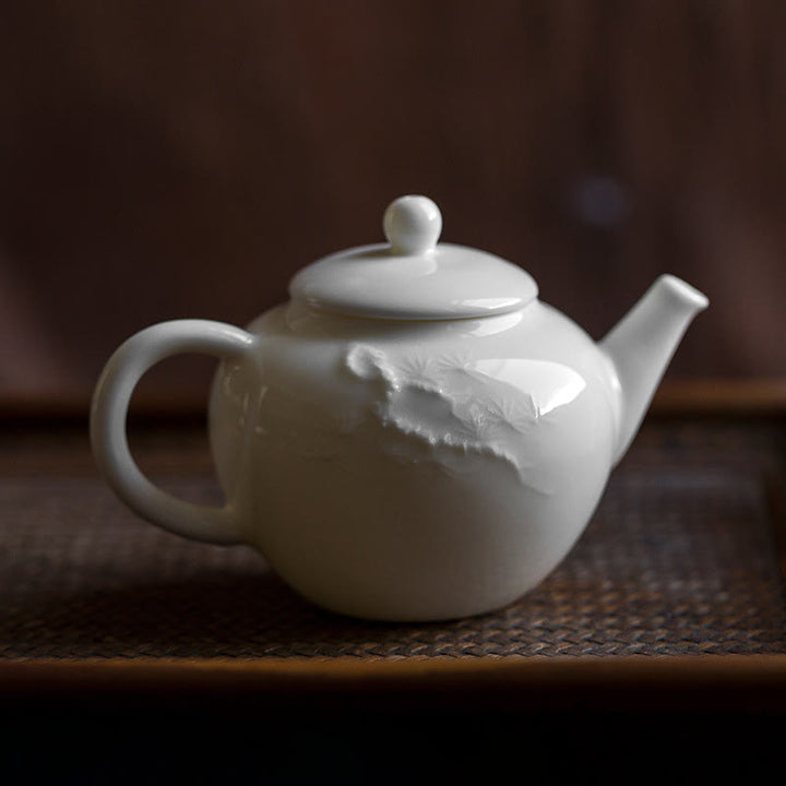 White Plum Pine Bamboo Engraved Design Ceramic Teapot