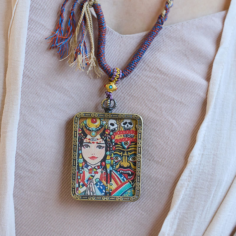 Buddha Stones Tibetan Zakiram Goddess of Wealth Past And Present Ghau Prayer Box Necklace Pendant